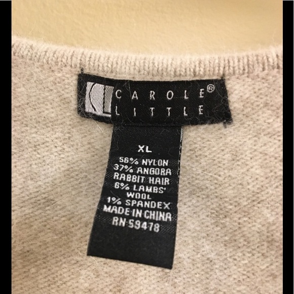 NWT Carole Little Angora Wool V-neck Beige Sweater - Picture 4 of 6